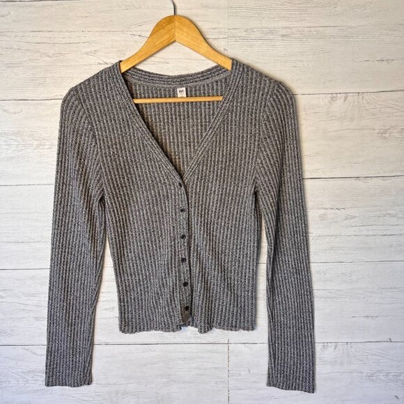 BP Top Womens Size Small Gray Nordstroms Button Down Waffle Knit V Neck Academia - Picture 3 of 15